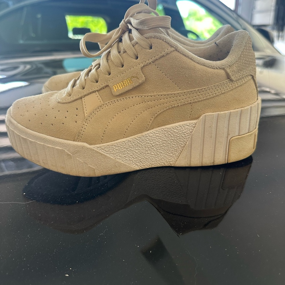 Puma Beige Suede Platform Sneakers